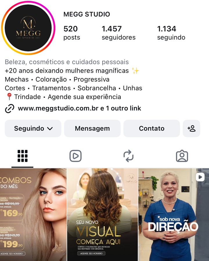 Perfil do Instagram da Megg Studio